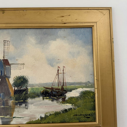 Rustic Harbor Scene Oil Painting "River Windmill" Elegant Art Holland Art Shop