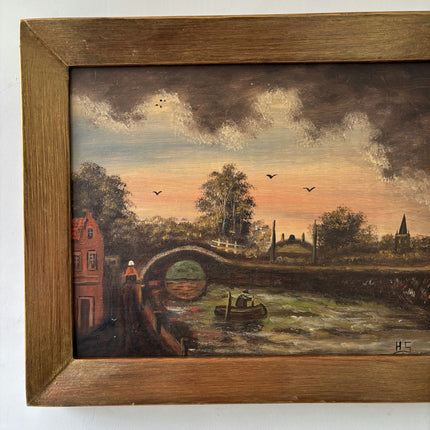 Detailed Harbor Scene Oil Painting "River Boat" Classic Small Artwork Holland Art Shop