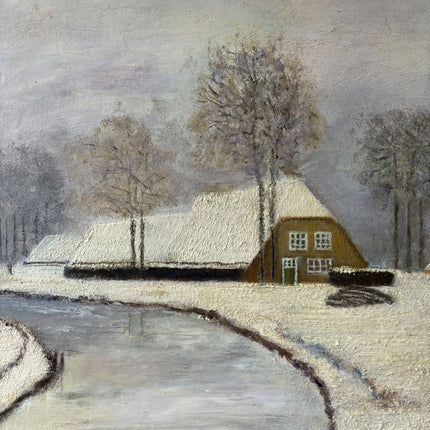 Handcrafted Winter Landscape Oil Painting "Snowy Cottage" Rustic Art Holland Art Shop