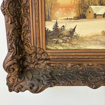Timeless Winter Landscape Oil Painting "Snowy Barn" Authentic Art Holland Art Shop