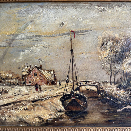 Vintage Harbor Scene Oil Painting "Gold Frame" Rustic Small Art Holland Art Shop