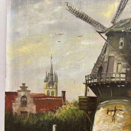 Timeless Landscape Oil Painting "Windmill Tower" Authentic Small Artwork Holland Art Shop