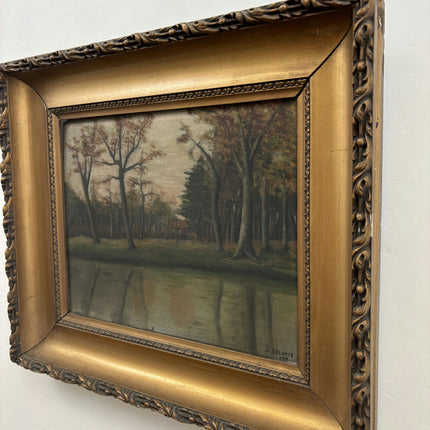 1914 Antique Landscape Oil Painting "Row Of Trees" Dutch Artwork Holland Art Shop