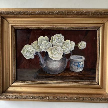 Expressive Floral Still Life Oil Painting "Teapot Bouquet" Handcrafted Artwork Holland Art Shop
