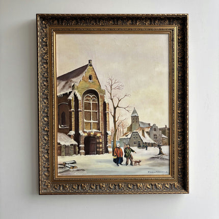 Handcrafted Winter Landscape Oil Painting "Snowy Church" Detailed Dutch Artwork Holland Art Shop