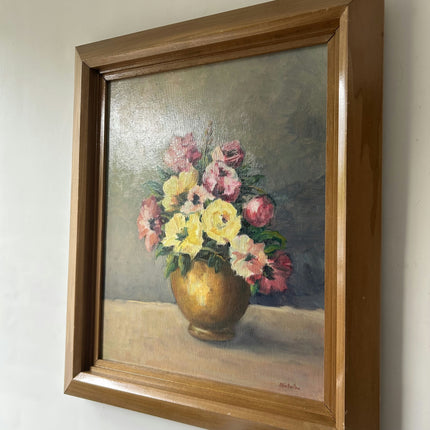 Timeless Floral Still Life Oil Painting "Golden Vase" Authentic Artwork Holland Art Shop