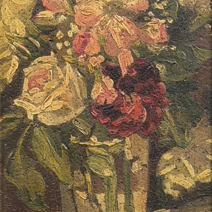 19th Century Antique Floral Still Life Oil Painting "Vase Flowers" Small Artwork Holland Art Shop