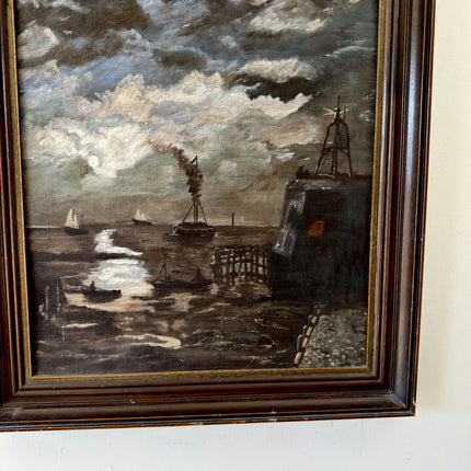 Marvelous Oil Painting Seascape "Steamship Docked" Expressive Medium Art Holland Art Shop