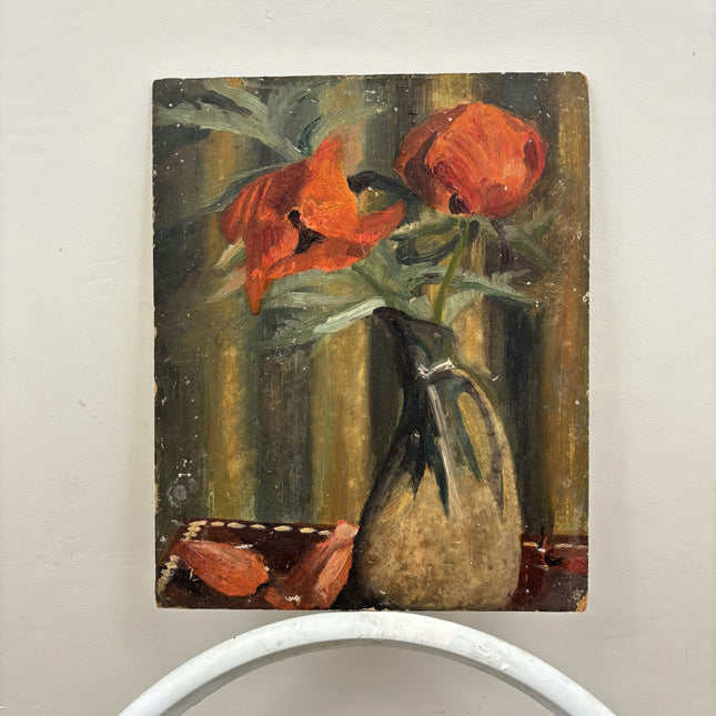 Original Floral Still Life Oil Painting "Red Tulip" Refined Small Artwork Holland Art Shop