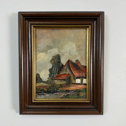 Traditional Landscape Oil Painting "Red Roofed House" Authentic Small Artwork Holland Art Shop