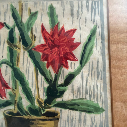 Traditional Oil Painting Flowery Still Life "Red Cactus Bloom" Small Art Holland Art Shop