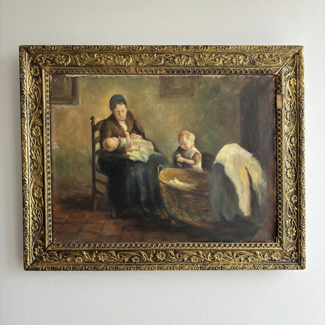 Elegant Figurative Oil Painting "Nursing Mother" Original Dutch Art Holland Art Shop
