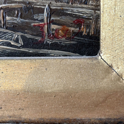 Antique Winter Landscape Oil Painting "Gilded Frame" Detailed Small Art Holland Art Shop