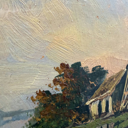 Authentic Landscape Oil Painting "Thatched Windmill" Rustic Small Art Holland Art Shop