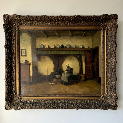 Remarkable Oil Painting Interior "Kitchen Waitress" Handcrafted Medium Artwork Holland Art Shop