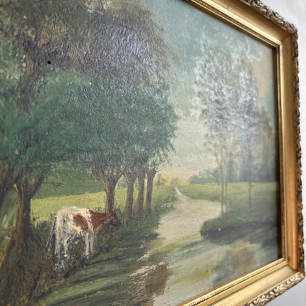 Expressive Landscape Oil Painting "Grazing Cow" Detailed Small Art Holland Art Shop