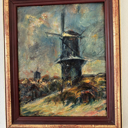 Detailed Landscape Oil Painting "Old Windmill" Rustic Small Artwork Holland Art Shop