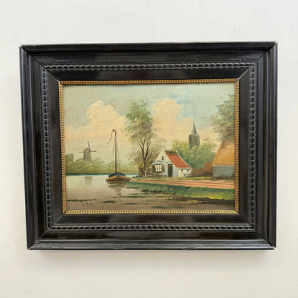 Authentic Landscape Oil Painting "River Cottage" Vintage Artwork Holland Art Shop