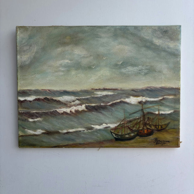 Refined Seascape Oil Painting "Fishing Boats" Expressive Small Art Holland Art Shop