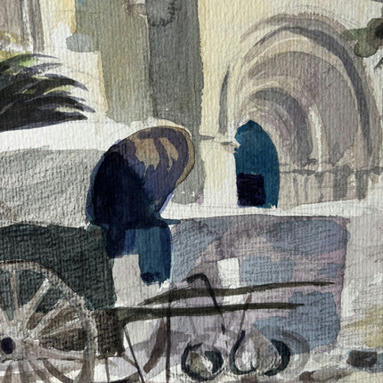 Traditional Cityscape Aquarel "Horse Cart" Rustic Small Art Holland Art Shop