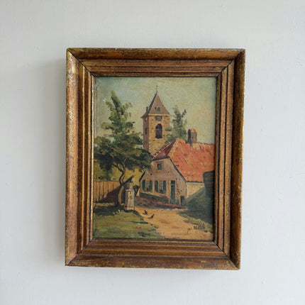 Detailed Cityscape Oil Painting "Village House" Handcrafted Small Art Holland Art Shop