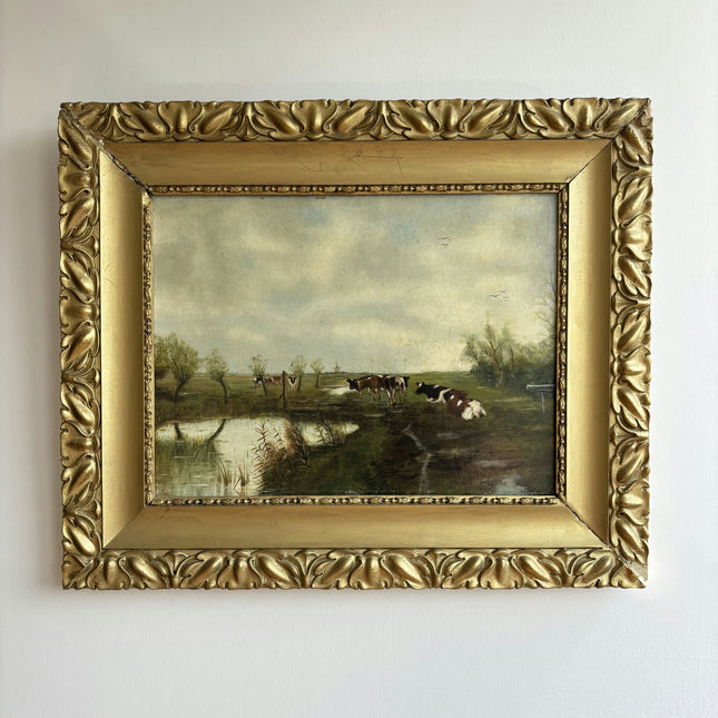 Authentic Animals Oil Painting "Gilded Frame" Vintage Artwork Holland Art Shop