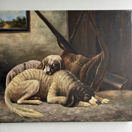 Detailed Oil Painting "Sleeping Dogs" Original Art Holland Art Shop