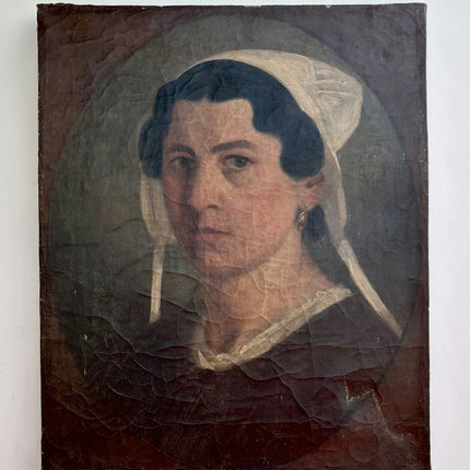 19th Century Antique Portrait Oil Painting "Womans Head" Artwork Holland Art Shop