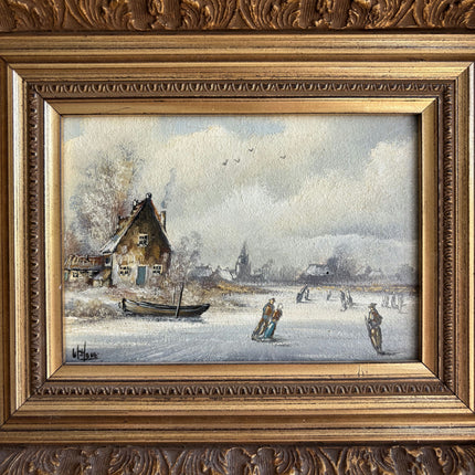 Original Winter Landscape Oil Painting "Gilded Frame" Elegant Small Art Holland Art Shop