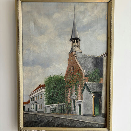 Original Cityscape Oil Painting "Church Steeple" Authentic Art Holland Art Shop