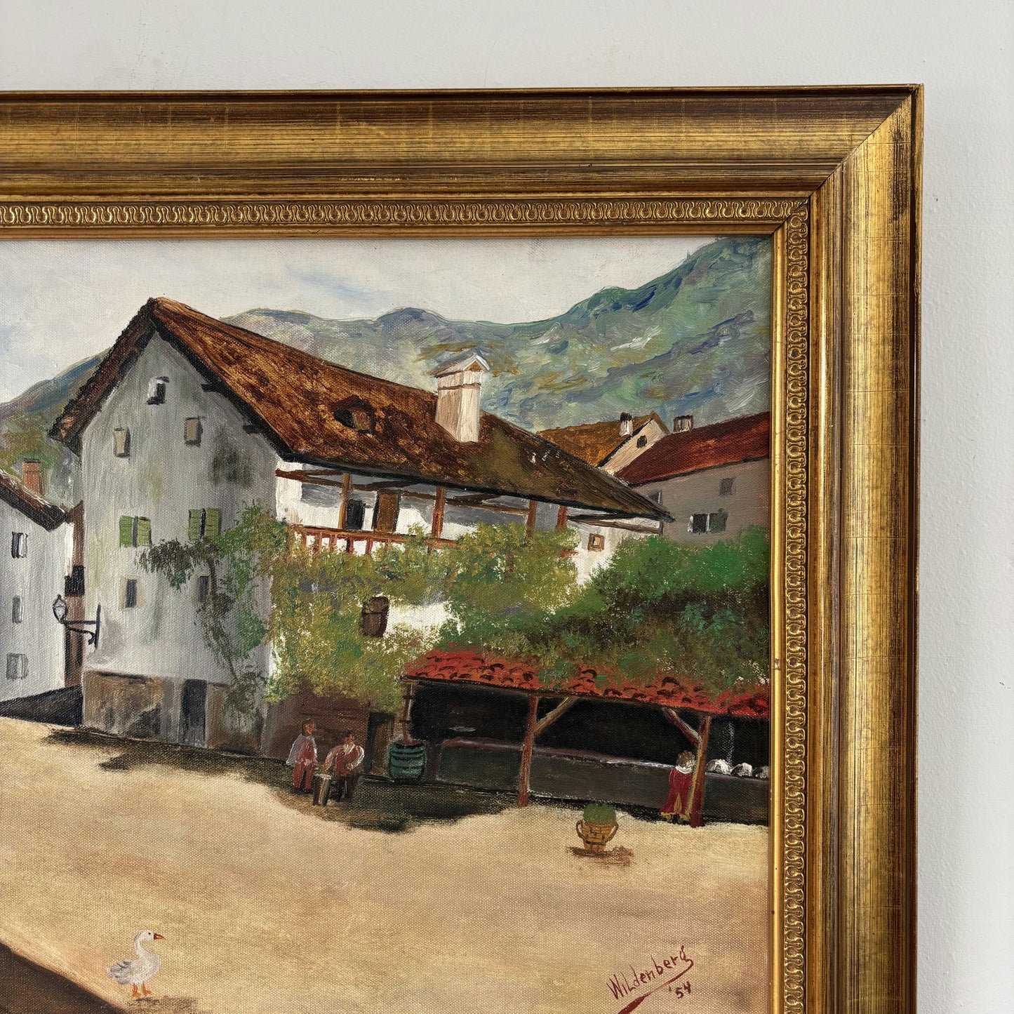 Classic Oil Painting Cityscape "Grazing Geese" Traditional Large Art