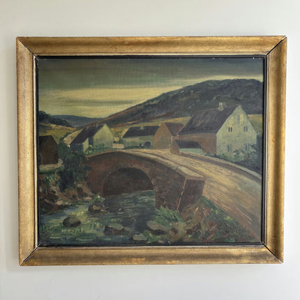 1936 Landscape Oil Painting "Arched Bridge" Artwork Holland Art Shop