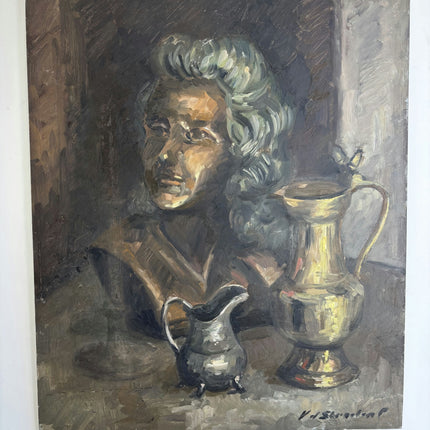 Handcrafted Still Life Oil Painting "Brass Samovar" Vintage Art Holland Art Shop