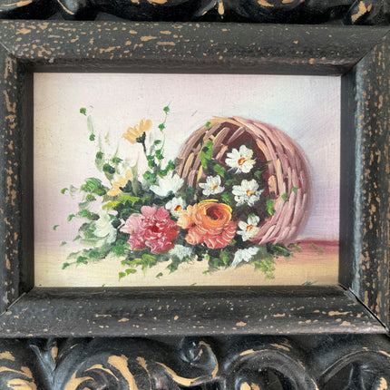 Vintage Floral Still Life Oil Painting "Carved Frame" Refined Small Artwork Holland Art Shop