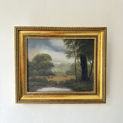 Authentic Landscape Oil Painting "Gilded Frame" Vintage Small Artwork Holland Art Shop