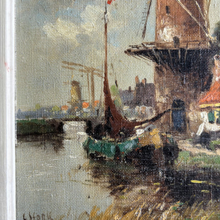 Vintage Landscape Oil Painting "Old Windmill" Original Dutch Artwork Holland Art Shop