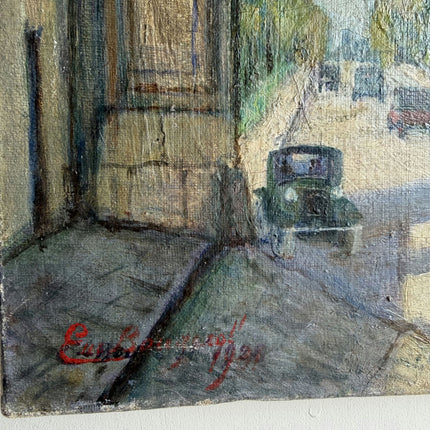1928 Cityscape Oil Painting "City Street" Artwork Holland Art Shop