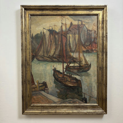 John. d. Hendrix Traditional Harbor Scene Oil Painting "Harbor Boats" Large Art Holland Art Shop