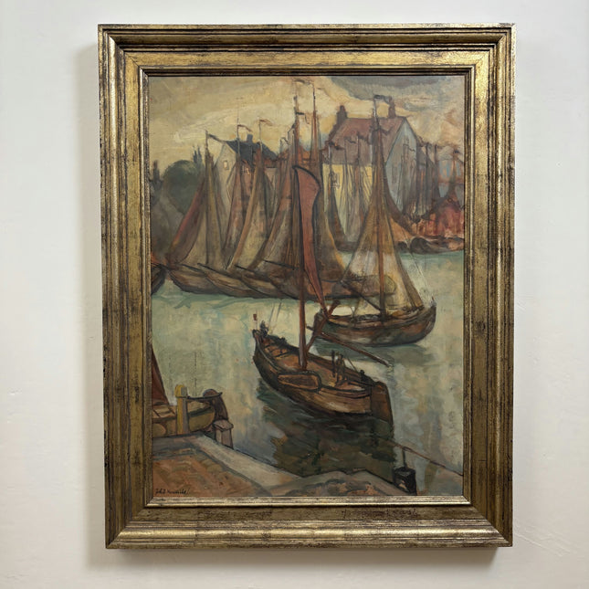 John. d. Hendrix Traditional Harbor Scene Oil Painting "Harbor Boats" Large Art Holland Art Shop