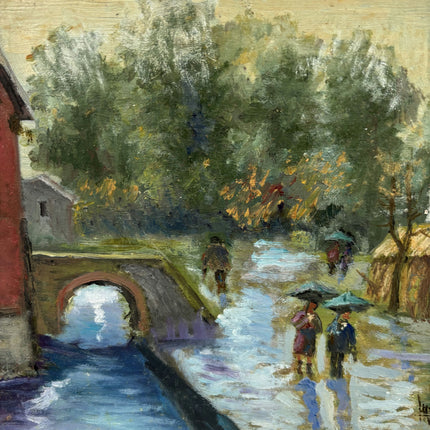 Detailed Cityscape Oil Painting "Canal Bridge" Refined Small Artwork Holland Art Shop