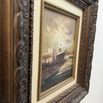 Refined Harbor Scene Oil Painting "Ornate Frame" Classic Artwork Holland Art Shop