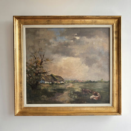 Authentic Landscape Oil Painting "Grazing Cows" Vintage Art Holland Art Shop