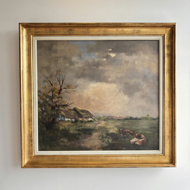 Authentic Landscape Oil Painting "Grazing Cows" Vintage Art Holland Art Shop