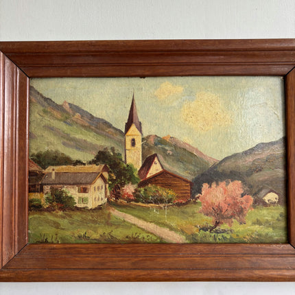 Elegant Landscape Oil Painting "Village Church" Vintage Small Artwork Holland Art Shop