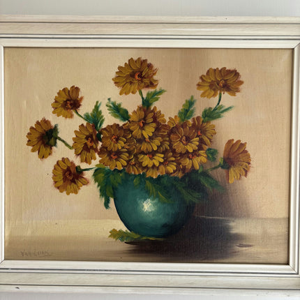 Detailed Floral Still Life Oil Painting "Green Vase" Expressive Artwork Holland Art Shop