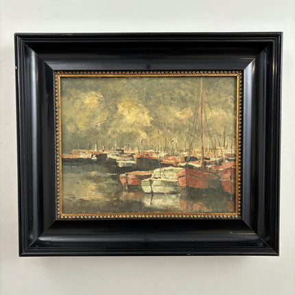 Original Interior Oil Painting "Moored Boats" Traditional Artwork Holland Art Shop