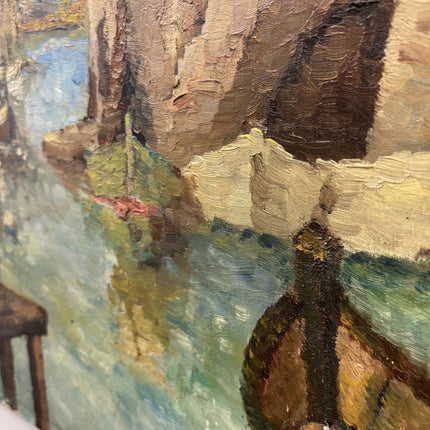 Traditional Cityscape Oil Painting "Wooden Boats" Refined Spanish Art Holland Art Shop