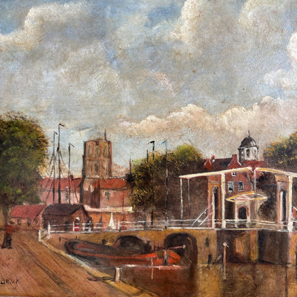 Authentic Cityscape Oil Painting "Harbor Bridge" Timeless Small Artwork Holland Art Shop
