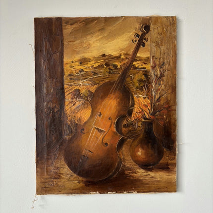 Original Oil Painting Still Life "String Instrument" Figurative Small Art Holland Art Shop