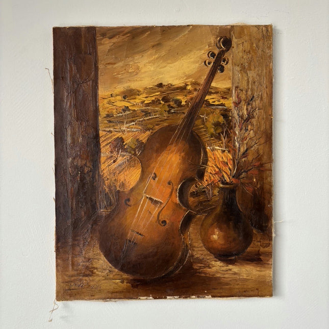 Original Oil Painting Still Life "String Instrument" Figurative Small Art Holland Art Shop